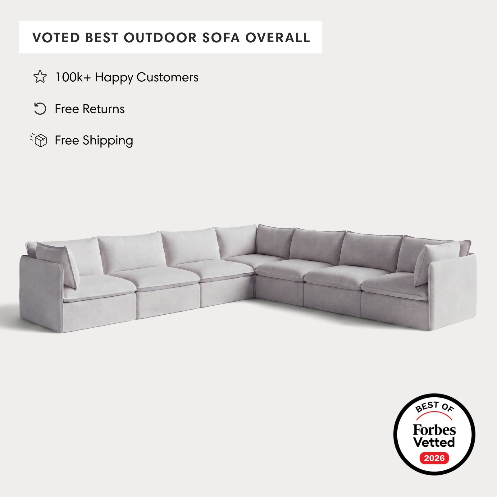 Modular Outdoor Washable 7-Seater Corner Sectional | Nano Slubweave in Mist