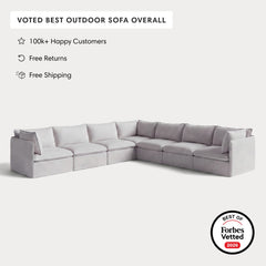 Modular Outdoor Washable 7-Seater Corner Sectional | Nano Slubweave in Mist