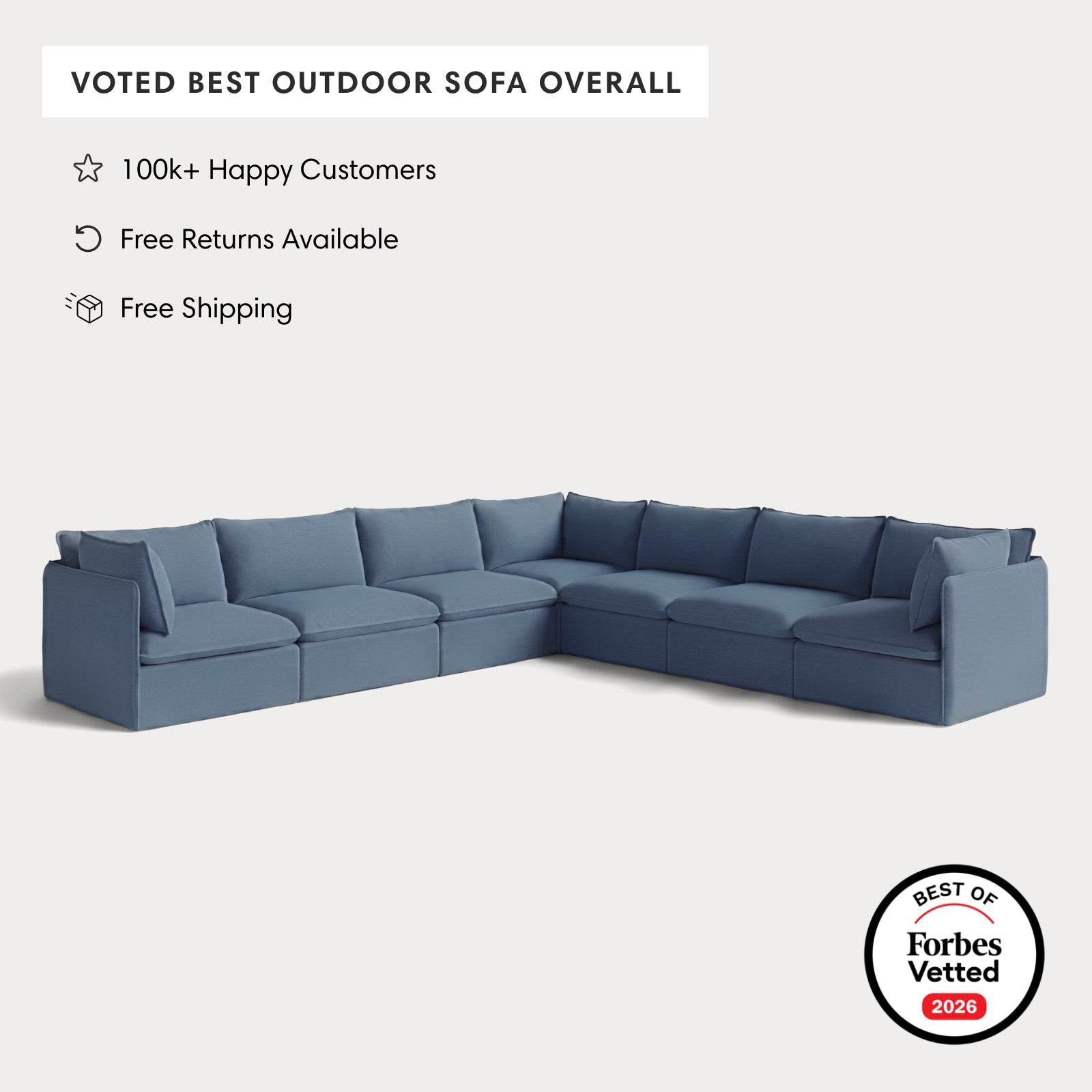 Modular Outdoor Washable 7-Seater Corner Sectional | Classic Canvas in Ocean