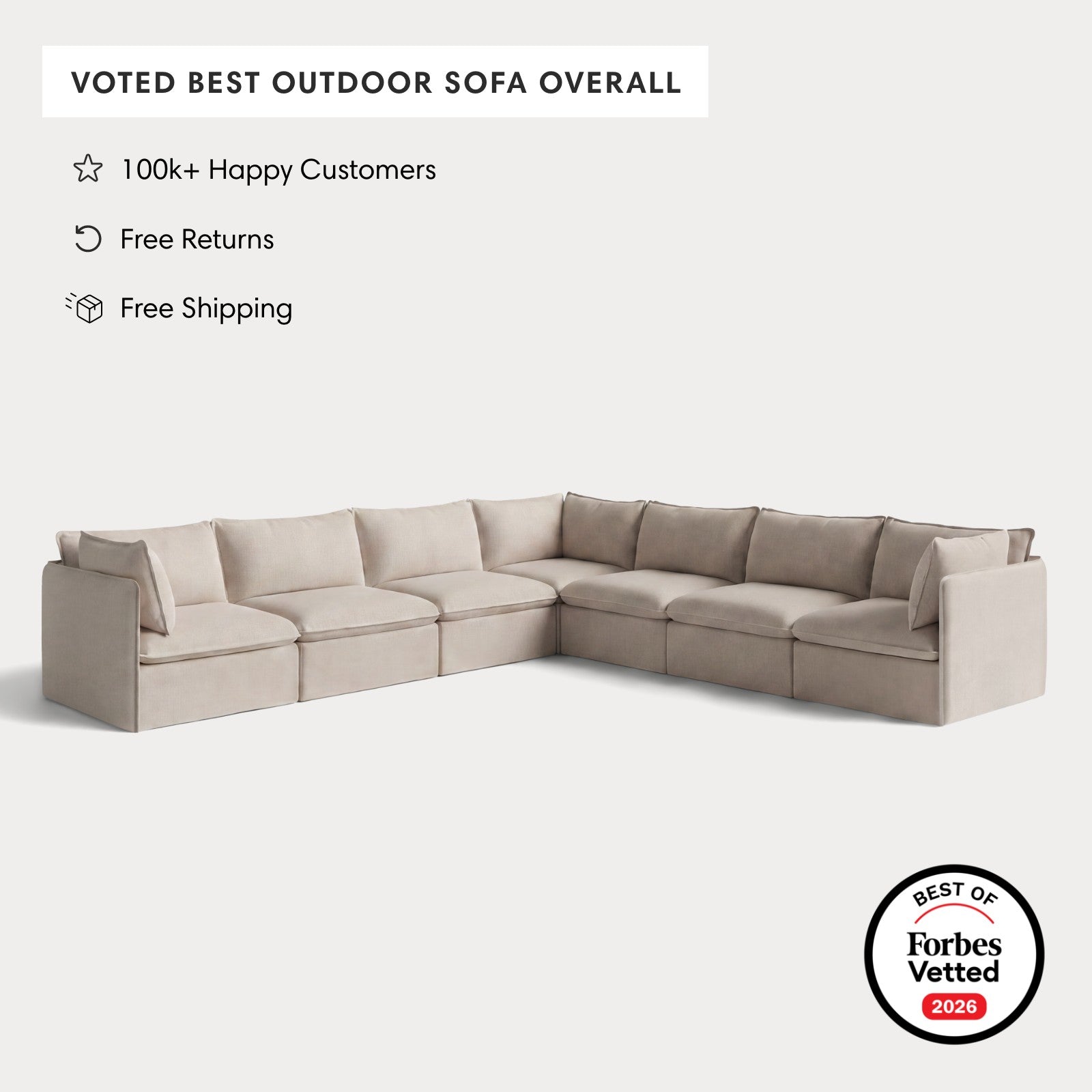 Modular Outdoor Washable 7-Seater Corner Sectional | Classic Canvas in Sand
