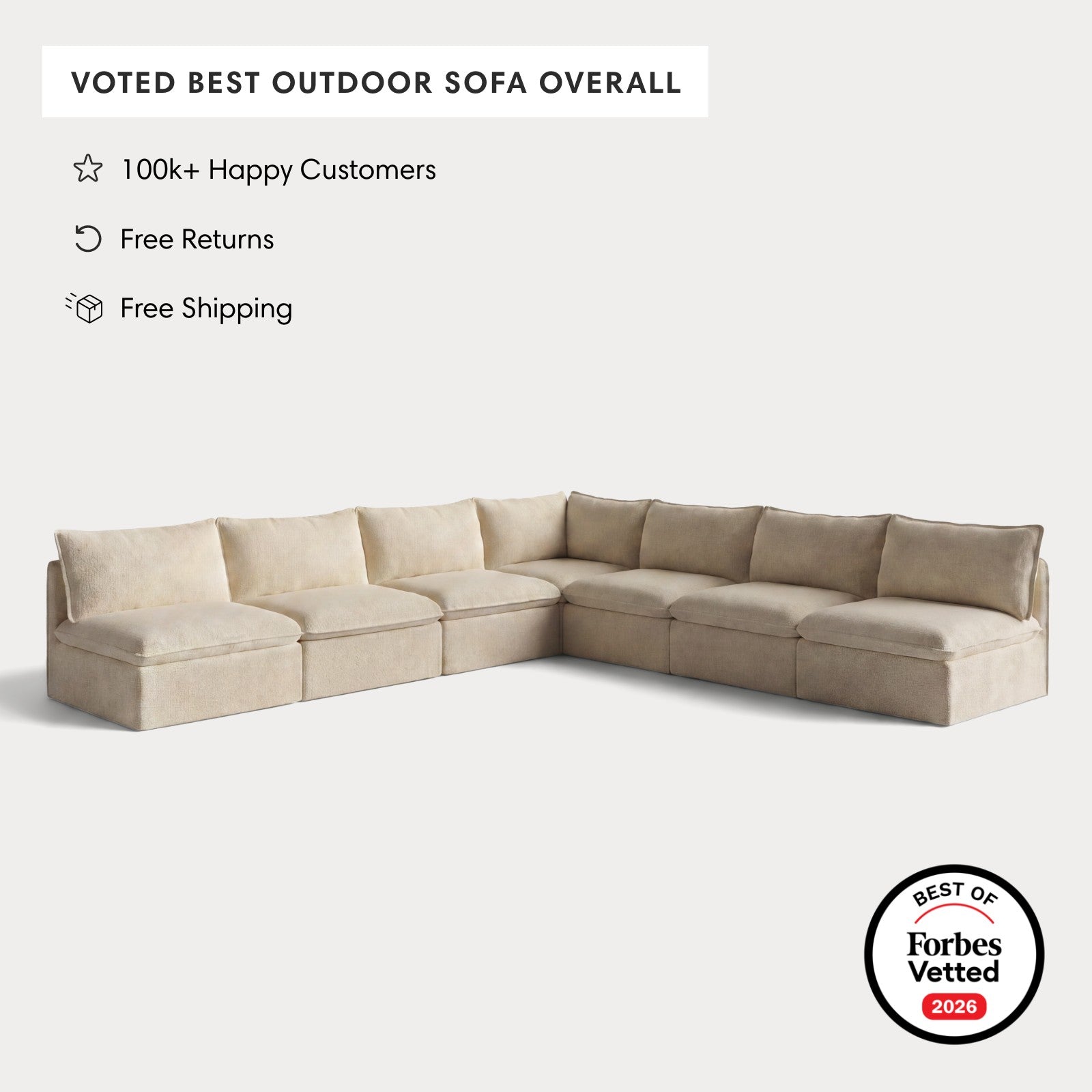 Modular Outdoor Washable 7-Seater Open-Ends Corner Sectional | Alfresco Boucle in Cashew