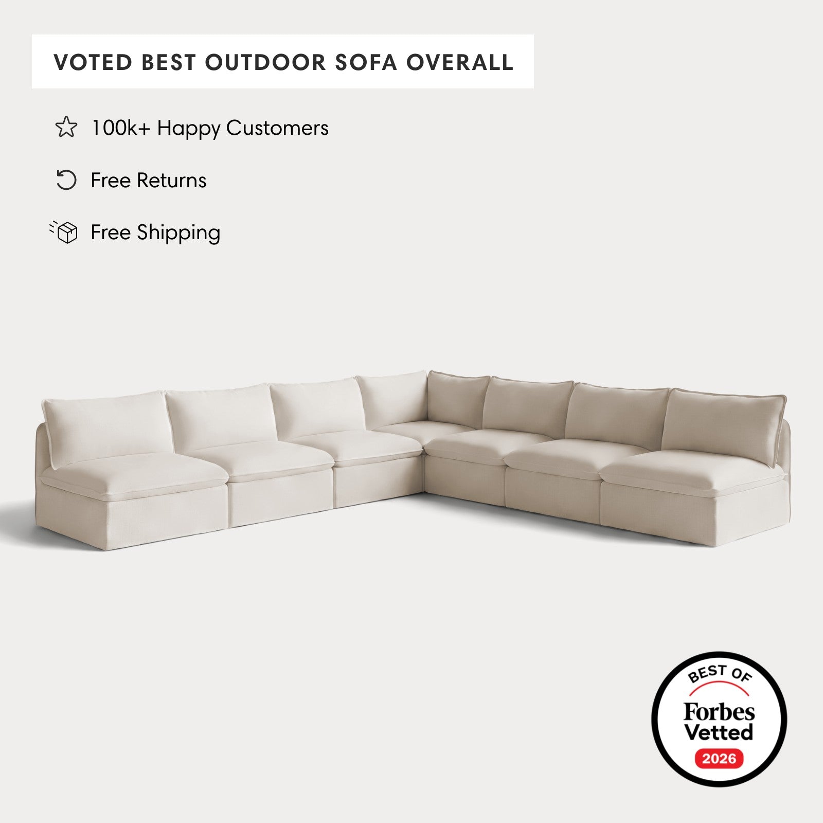 Modular Outdoor Washable 7-Seater Open-Ends Corner Sectional | Nano Slubweave in Chai