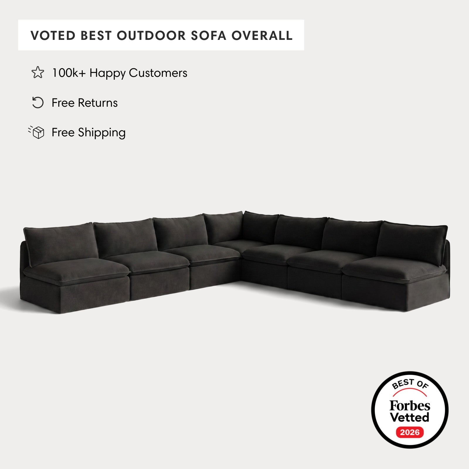 Modular Outdoor Washable 7-Seater Open-Ends Corner Sectional | Classic Canvas in Charcoal