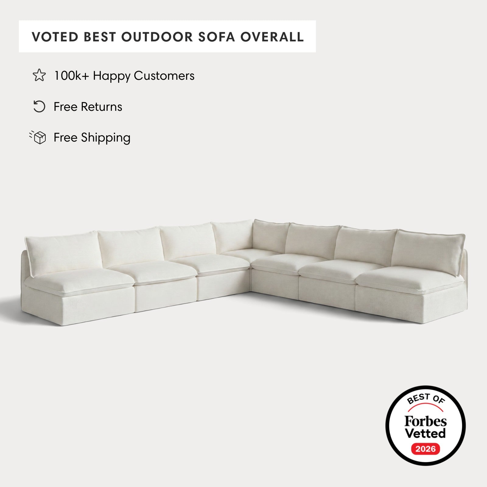 Modular Outdoor Washable 7-Seater Open-Ends Corner Sectional | Classic Canvas in Cloud