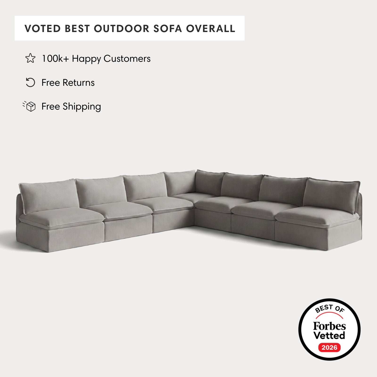 Modular Outdoor Washable 7-Seater Open-Ends Corner Sectional | Nano Slubweave in Haze Gray