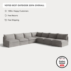 Modular Outdoor Washable 7-Seater Open-Ends Corner Sectional | Nano Slubweave in Haze Gray