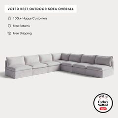 Modular Outdoor Washable 7-Seater Open-Ends Corner Sectional | Nano Slubweave in Mist