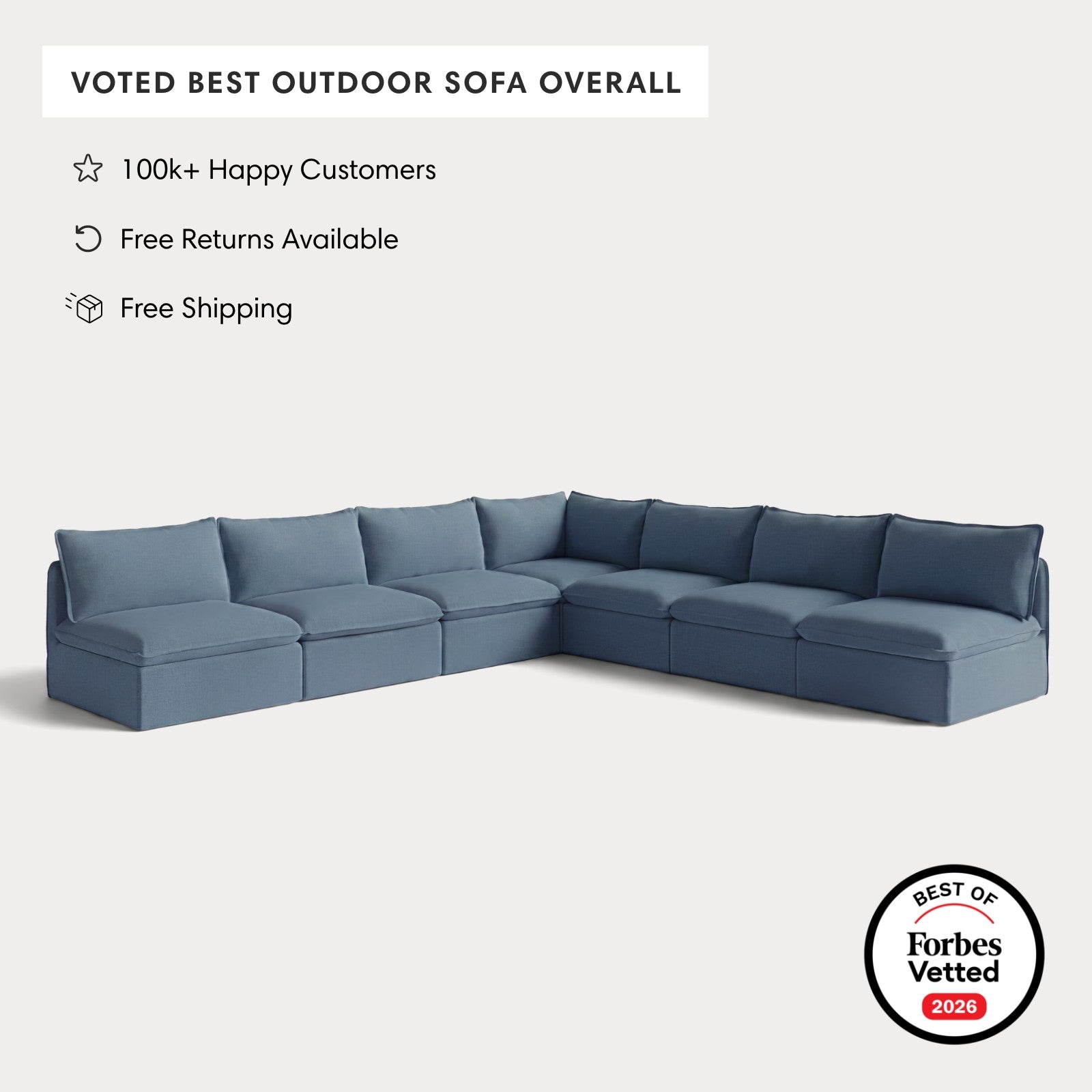 Modular Outdoor Washable 7-Seater Open-Ends Corner Sectional | Classic Canvas in Ocean