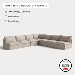 Modular Outdoor Washable 7-Seater Open-Ends Corner Sectional | Classic Canvas in Sand