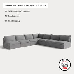 Modular Outdoor Washable 7-Seater Open-Ends Corner Sectional | Classic Canvas in Stone Gray