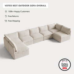Modular Outdoor Washable 7-Seater Open-Ends U-Sectional | Nano Slubweave in Chai