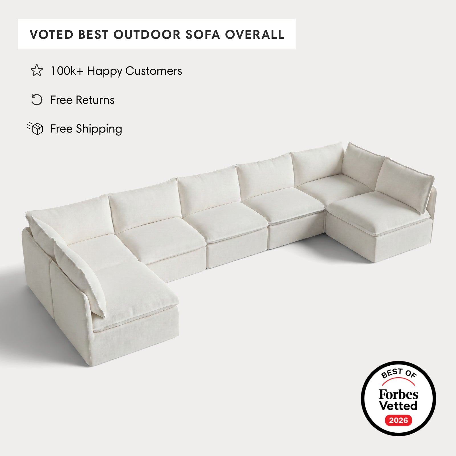 Modular Outdoor Washable 7-Seater Open-Ends U-Sectional | Classic Canvas in Cloud