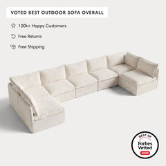 Modular Outdoor Washable 7-Seater Open-Ends U-Sectional | Alfresco Boucle in Creme
