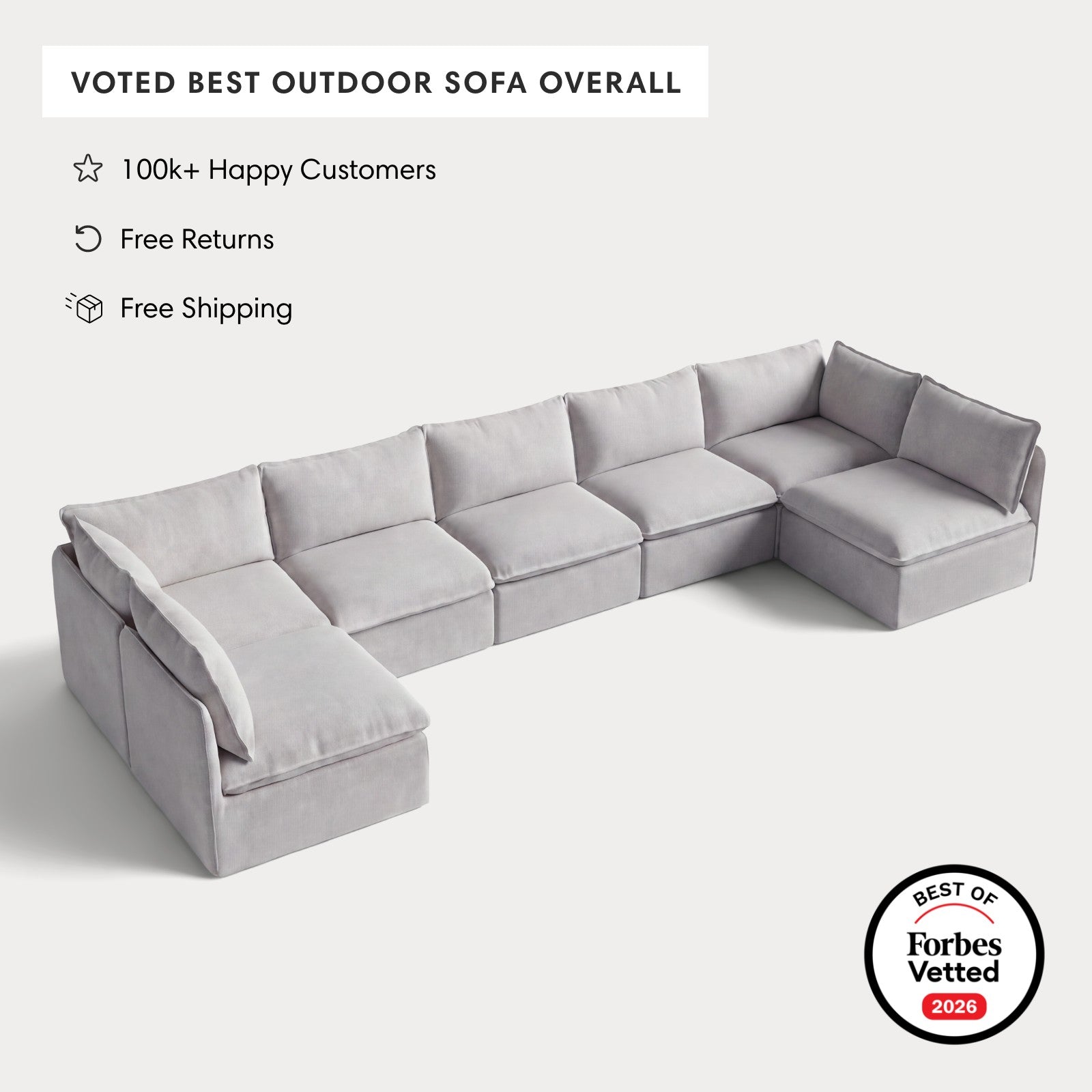Modular Outdoor Washable 7-Seater Open-Ends U-Sectional | Nano Slubweave in Mist