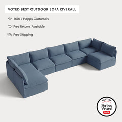 Modular Outdoor Washable 7-Seater Open-Ends U-Sectional | Classic Canvas in Ocean