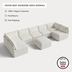 Modular Outdoor Washable 7-Seater Open-Ends U-Sectional + Ottoman | Classic Canvas in Cloud