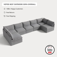 Modular Outdoor Washable 7-Seater Open-Ends U-Sectional | Classic Canvas in Stone Gray
