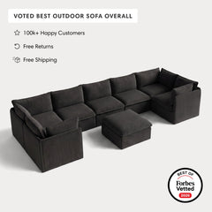 Modular Outdoor Washable 7-Seater U-Sectional + Ottoman | Classic Canvas in Charcoal