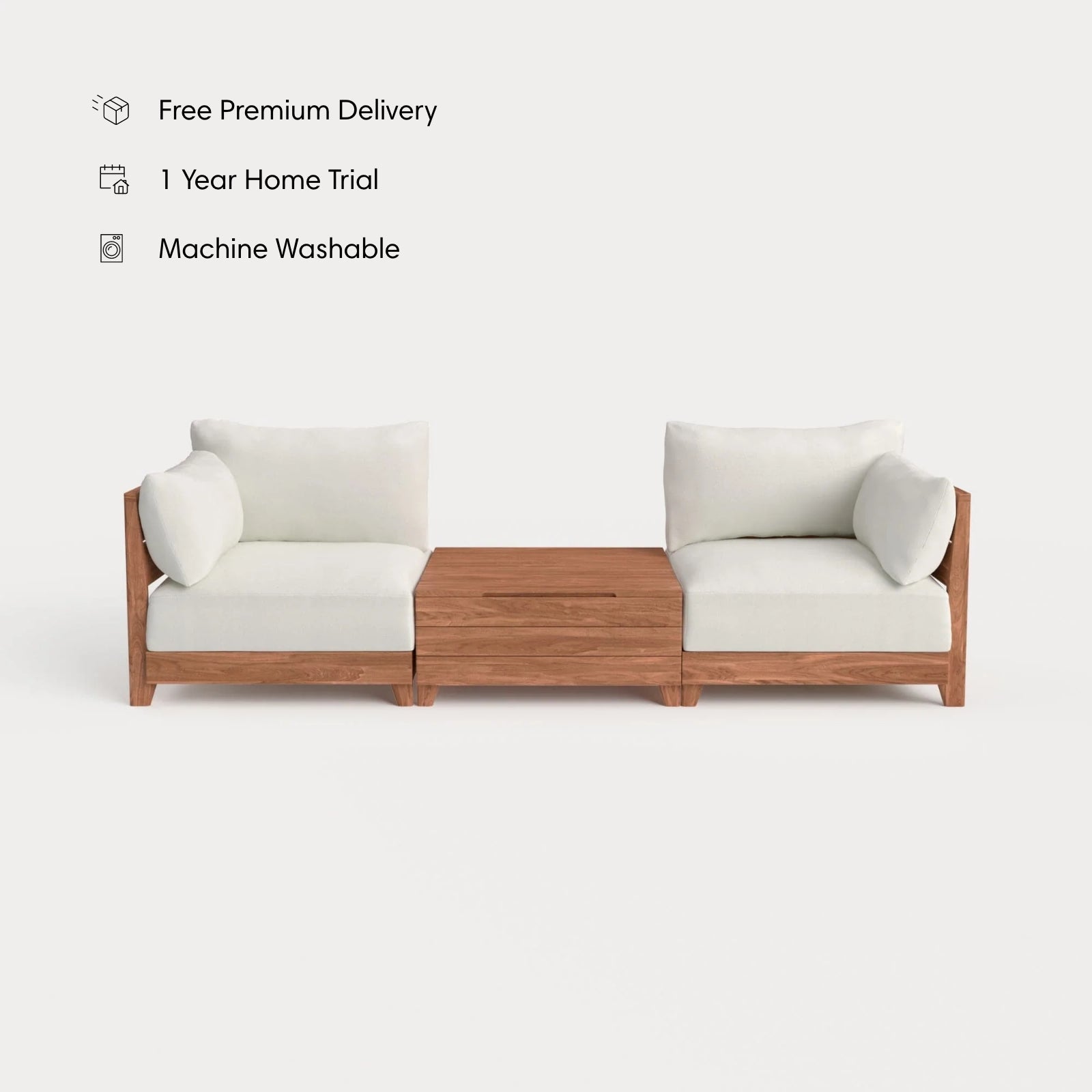 Dwell™ Modular Teak Outdoor 2-Seater + Storage Coffee Table | Classic Canvas in Cloud