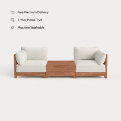 Dwell™ Modular Teak Outdoor 2-Seater + Storage Coffee Table | Classic Canvas in Cloud