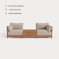 Dwell™ Modular Teak Outdoor 2-Seater + Storage Coffee Table | Classic Canvas in Sand