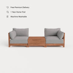 Dwell™ Modular Teak Outdoor 2-Seater + Storage Coffee Table | Classic Canvas in Stone Gray