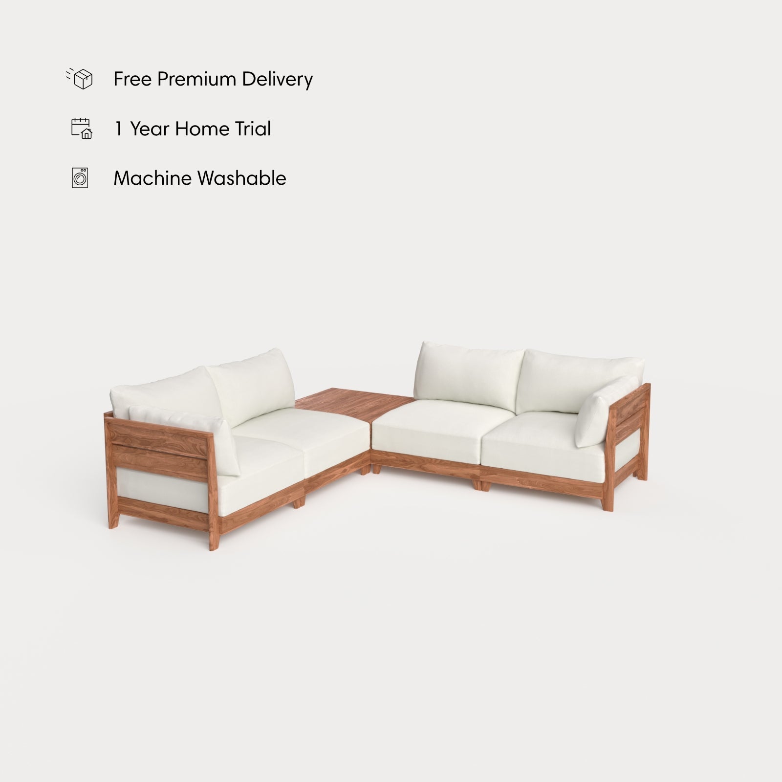 Dwell™ Modular Teak Outdoor 4-Seater L-Sectional + Storage Coffee Table | Classic Canvas in Cloud