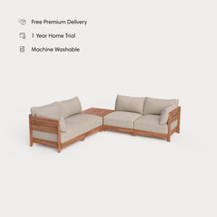 Dwell™ Modular Teak Outdoor 4-Seater L-Sectional + Storage Coffee Table | Classic Canvas in Sand