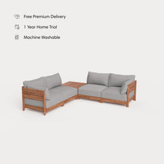 Dwell™ Modular Teak Outdoor 4-Seater L-Sectional + Storage Coffee Table | Classic Canvas in Stone Gray