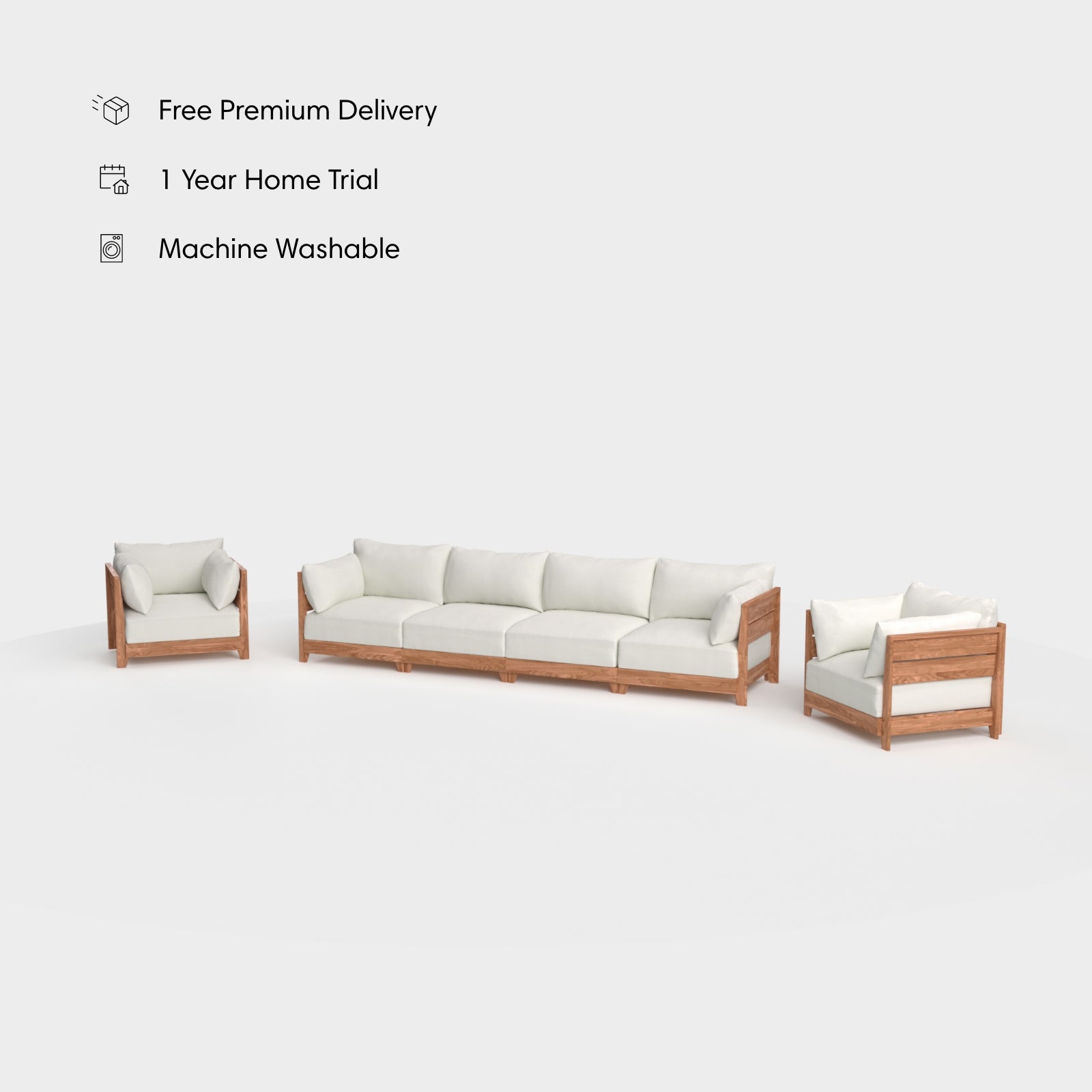 Dwell™ Modular Teak Outdoor 4-Seater Sofa + Armchair Set | Classic Canvas in Cloud