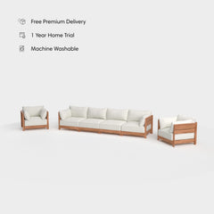 Dwell™ Modular Teak Outdoor 4-Seater Sofa + Armchair Set | Classic Canvas in Cloud