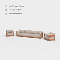 Dwell™ Modular Teak Outdoor 4-Seater Sofa + Armchair Set | Classic Canvas in Sand