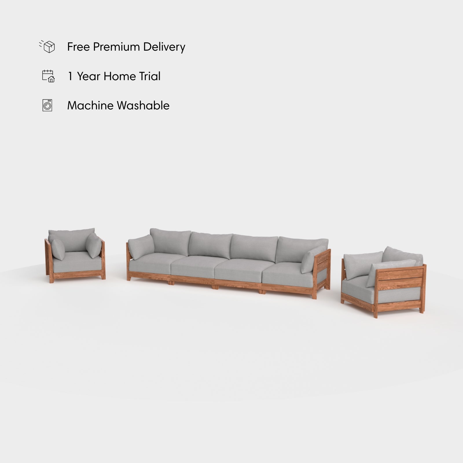 Dwell™ Modular Teak Outdoor 4-Seater Sofa + Armchair Set | Classic Canvas in Stone Gray