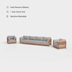 Dwell™ Modular Teak Outdoor 4-Seater Sofa + Armchair Set | Classic Canvas in Stone Gray