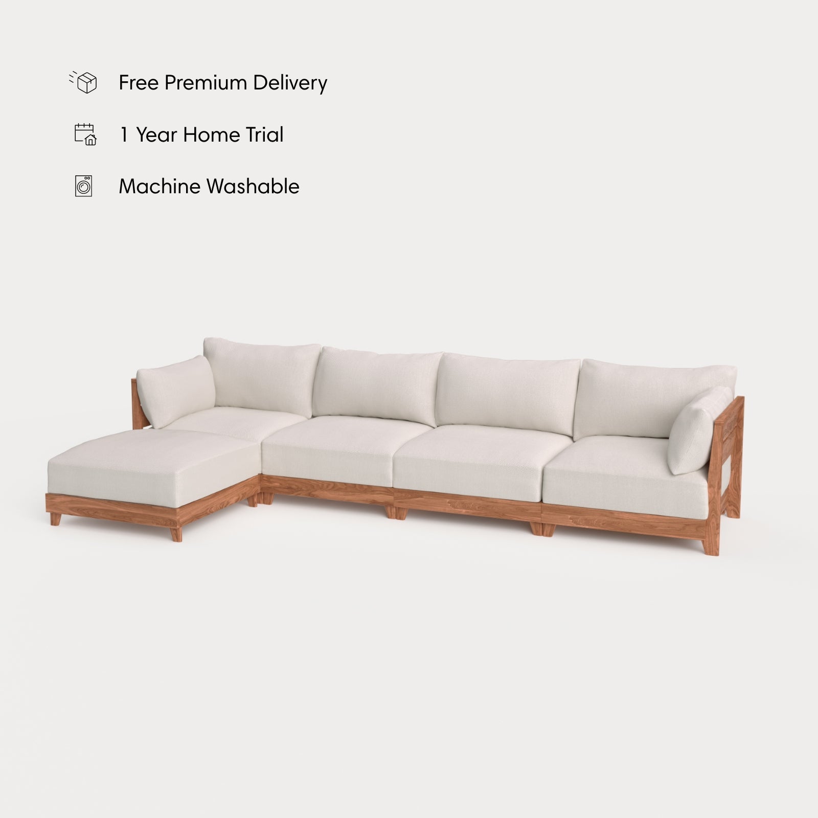 Dwell™ Modular Teak Outdoor 4-Seater Sofa Sectional | Classic Canvas in Cloud