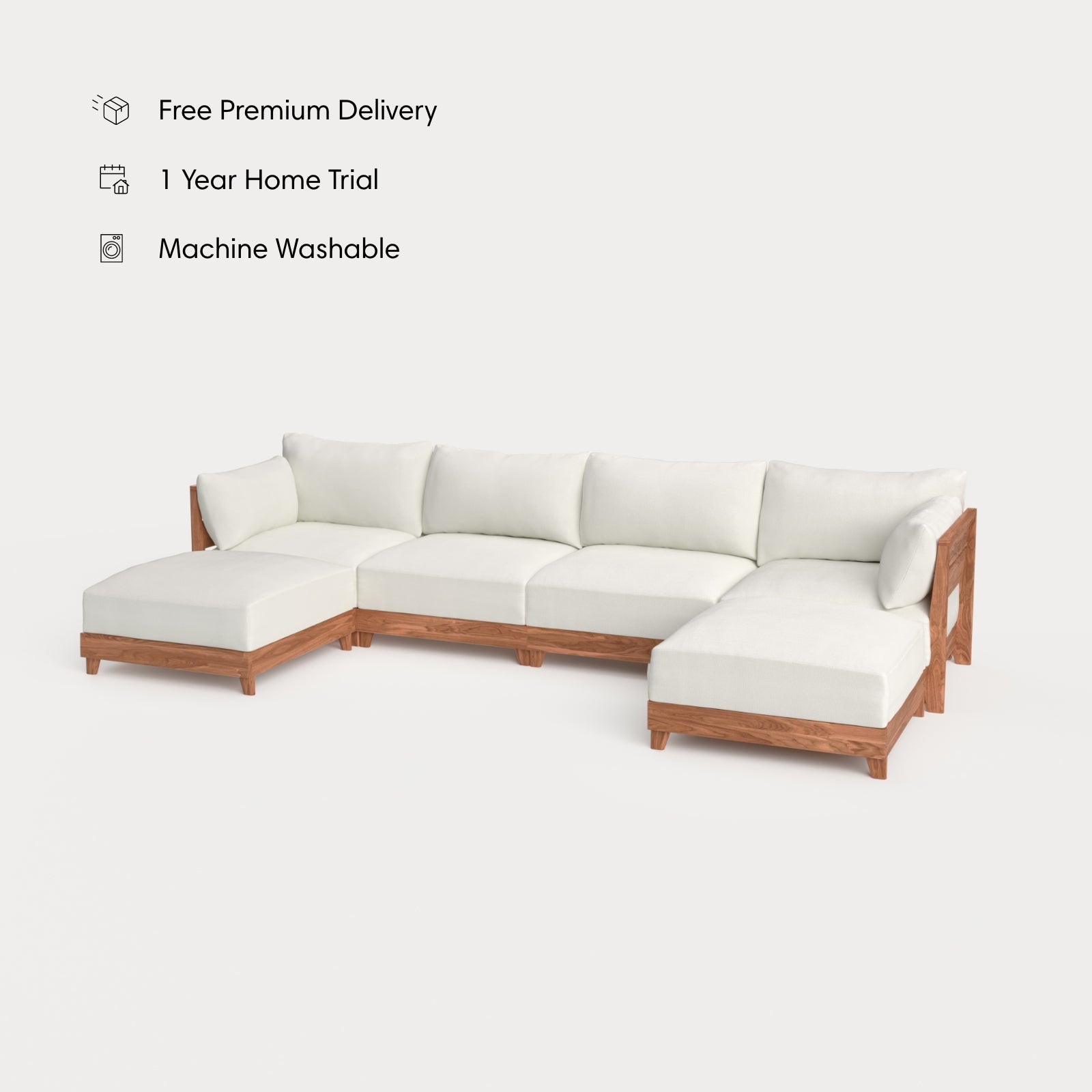 Dwell™ Modular Teak Outdoor 4-Seater U-Sectional | Classic Canvas in Cloud