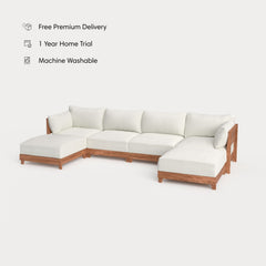 Dwell™ Modular Teak Outdoor 4-Seater U-Sectional | Classic Canvas in Cloud