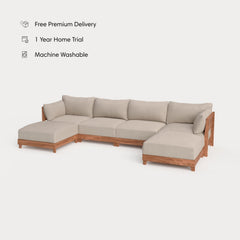Dwell™ Modular Teak Outdoor 4-Seater U-Sectional | Classic Canvas in Sand