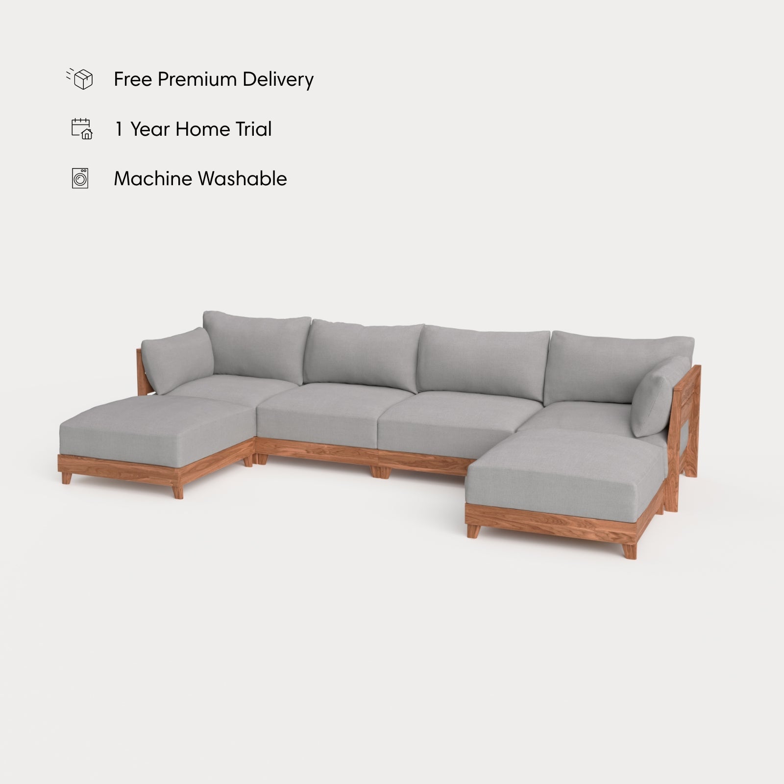 Dwell™ Modular Teak Outdoor 4-Seater U-Sectional | Classic Canvas in Stone Gray