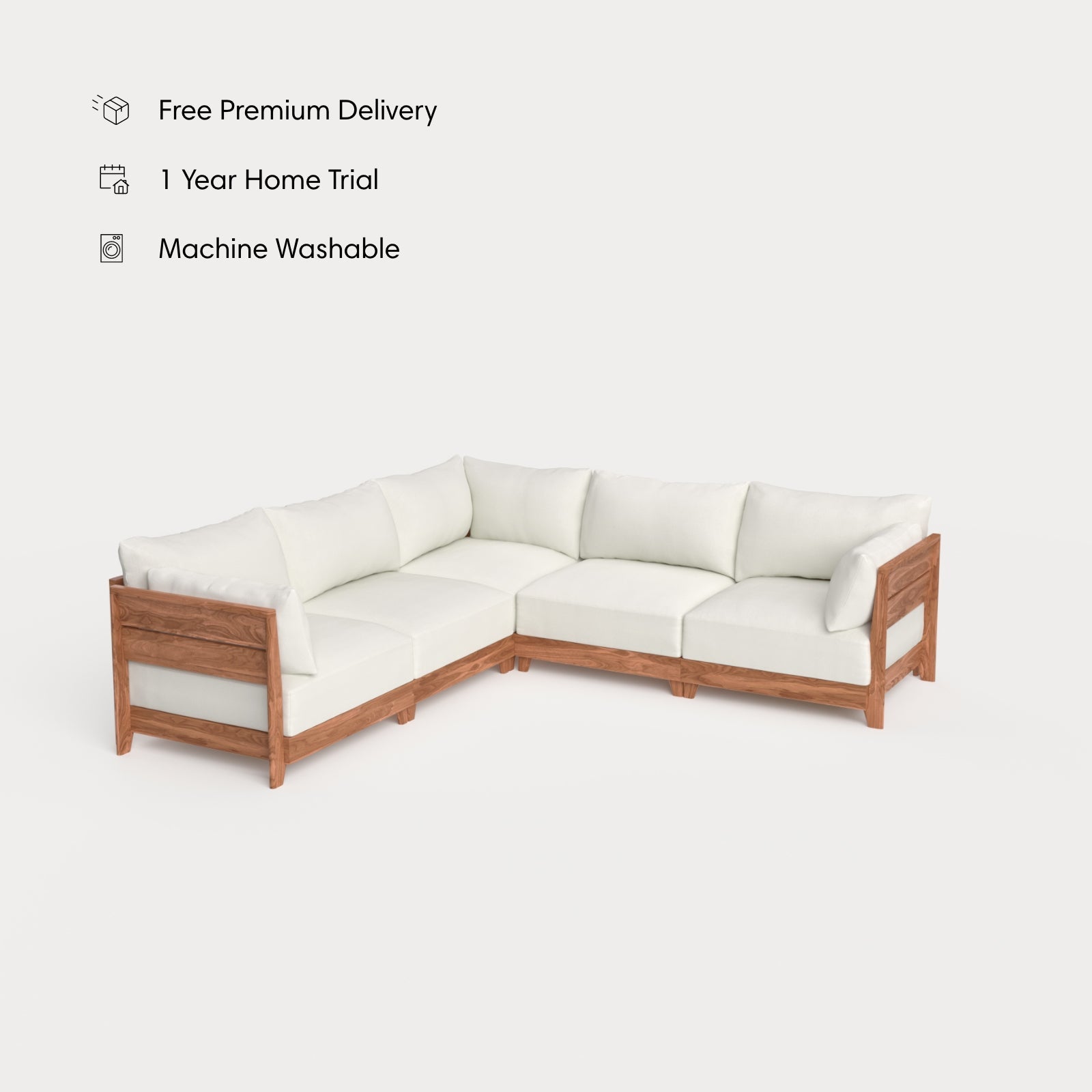 Dwell™ Modular Teak Outdoor 5-Seater L-Sectional | Classic Canvas in Cloud