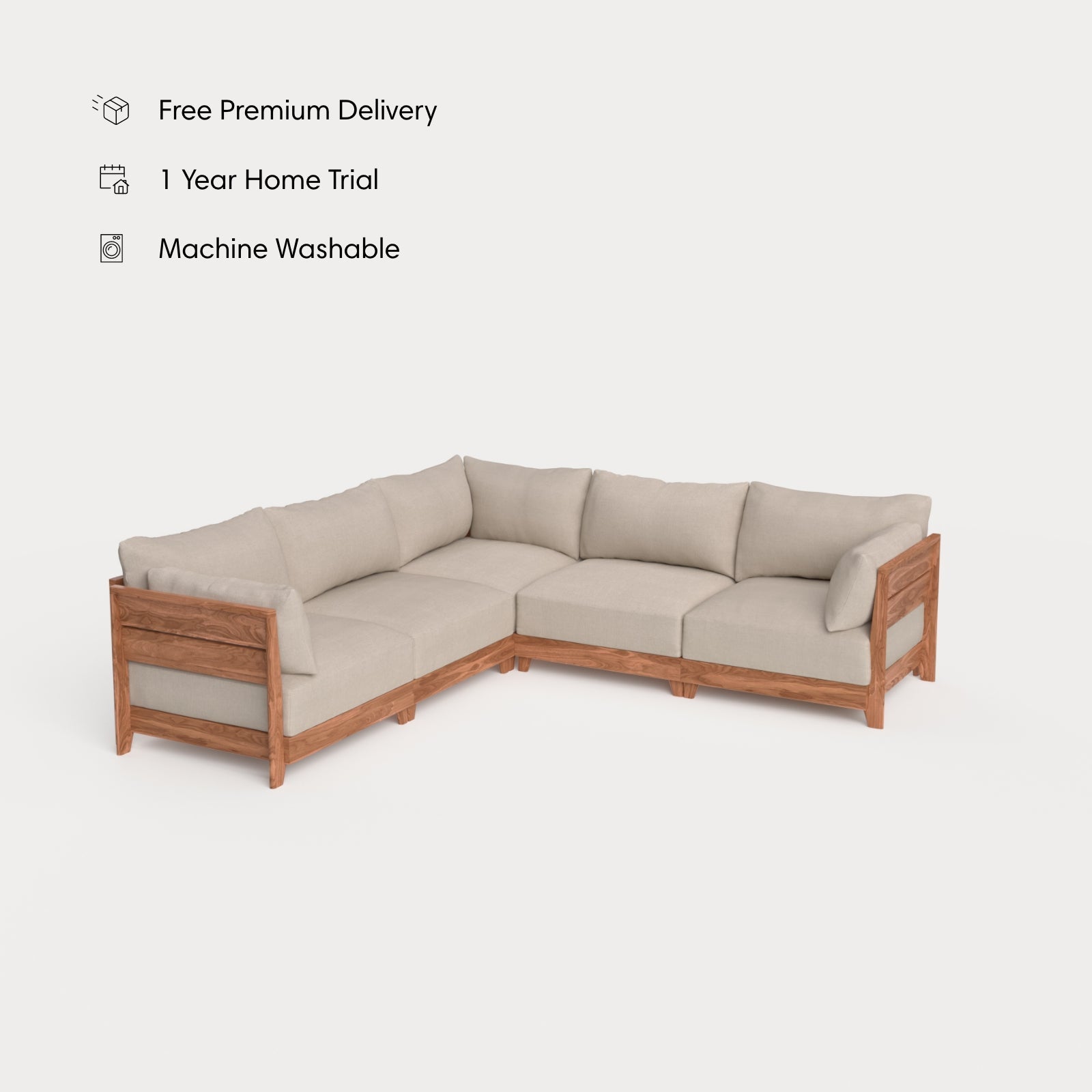 Dwell™ Modular Teak Outdoor 5-Seater L-Sectional | Classic Canvas in Sand