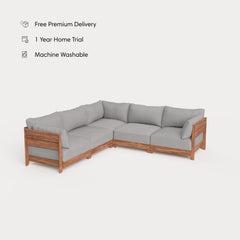 Dwell™ Modular Teak Outdoor 5-Seater L-Sectional | Classic Canvas in Stone Gray