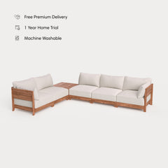 Dwell™ Modular Teak Outdoor 5-Seater L-Sectional + Storage Coffee Table  | Classic Canvas in Cloud