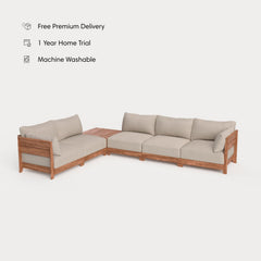 Dwell™ Modular Teak Outdoor 5-Seater L-Sectional + Storage Coffee Table  | Classic Canvas in Sand