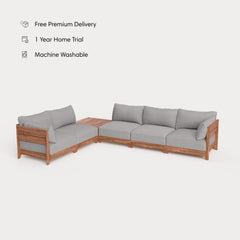 Dwell™ Modular Teak Outdoor 5-Seater L-Sectional + Storage Coffee Table  | Classic Canvas in Stone Gray