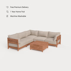 Dwell™ Modular Teak Outdoor 5-Seater L-Sectional with Storage Coffee Table  | Classic Canvas in Sand