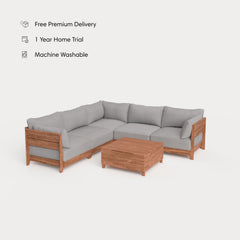 Dwell™ Modular Teak Outdoor 5-Seater L-Sectional with Storage Coffee Table  | Classic Canvas in Stone Gray