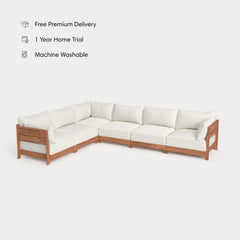 Dwell™ Modular Teak Outdoor 6-Seater L-Sectional | Classic Canvas in Cloud