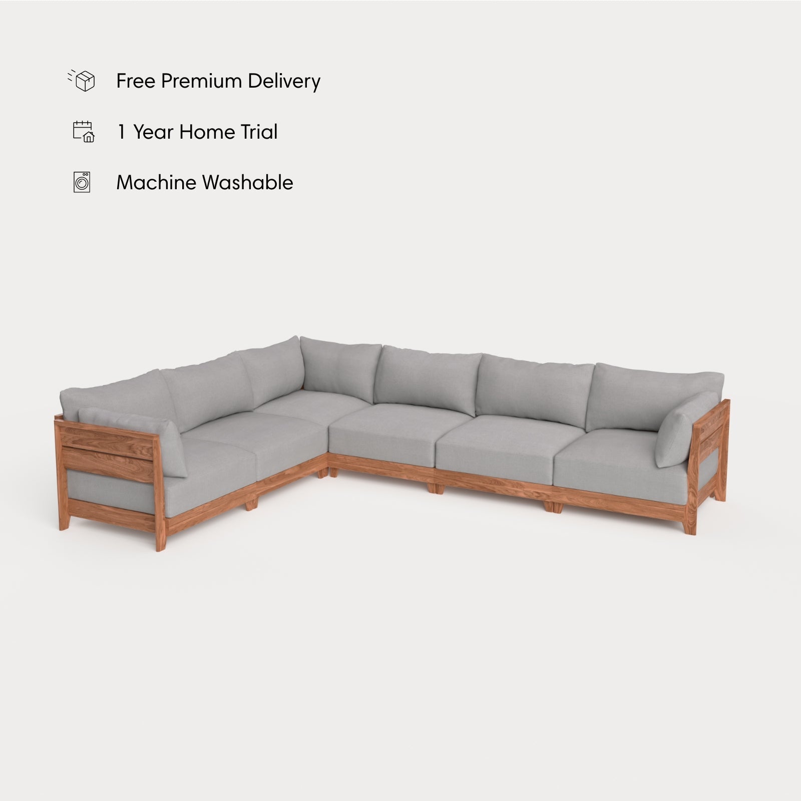 Dwell™ Modular Teak Outdoor 6-Seater L-Sectional | Classic Canvas in Stone Gray