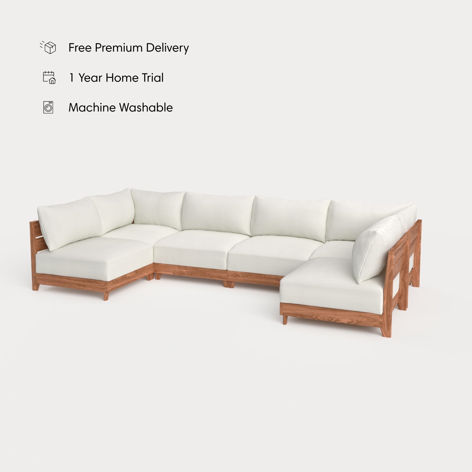Dwell™ Modular Teak Outdoor 6-Seater U-Sectional | Classic Canvas in Cloud